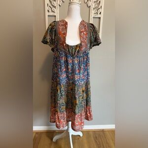 The Jaipur Art Boho Block Print Tiered Midi Dress - Size S